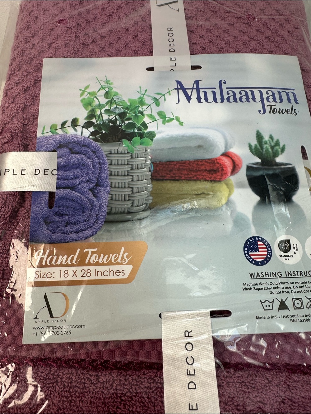 Hand Towels 18”x28” Cotton Plum (Set of 4) NEW - Picture 3 of 5